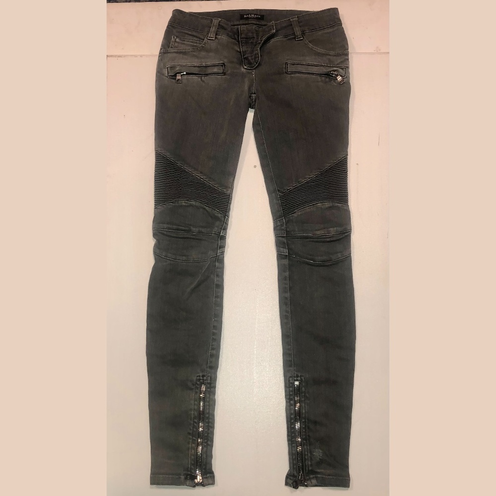 Balmain distressed Moto skinny zipper ankle jeans